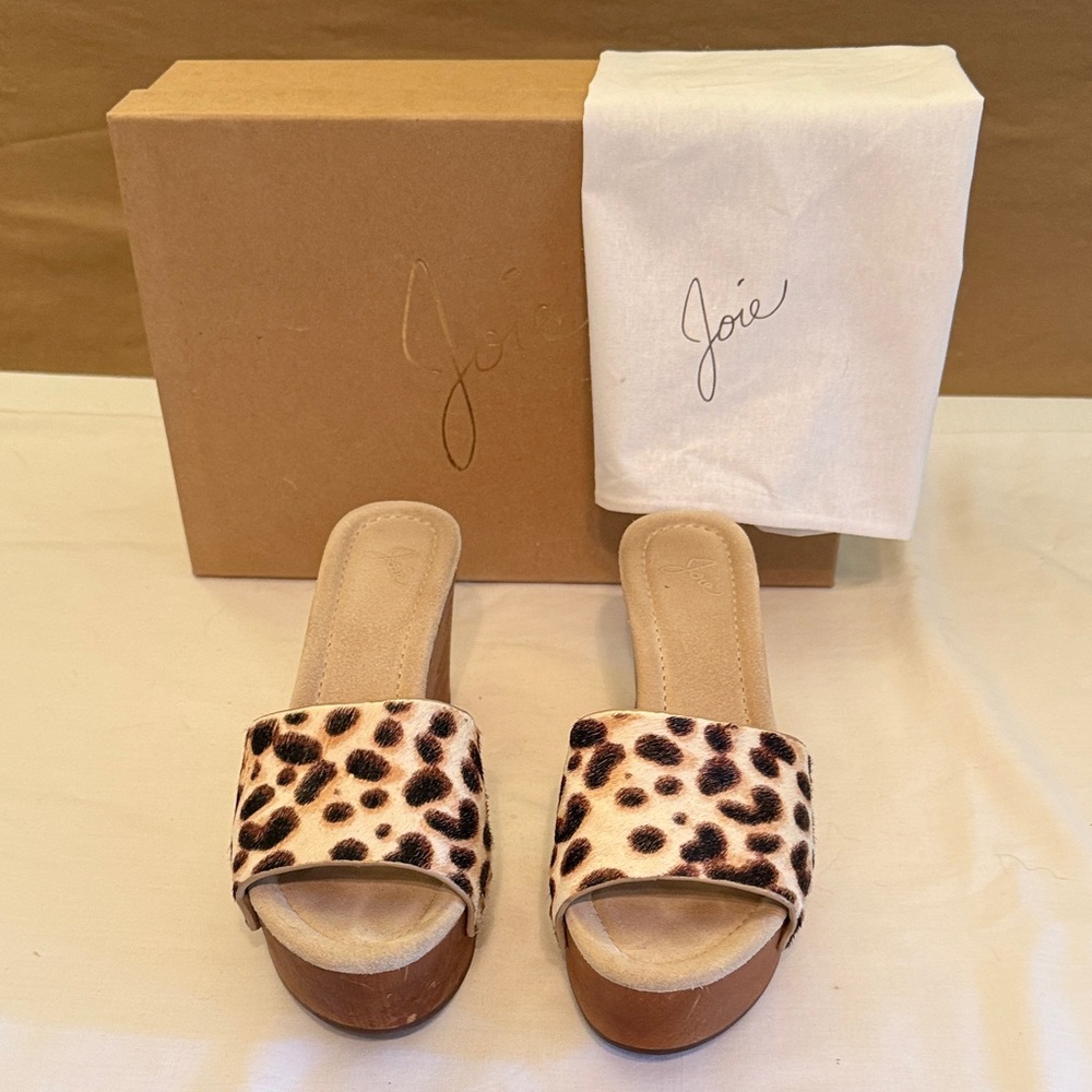 Joie Snow Leopard Wood and Cow Hide Wedge
